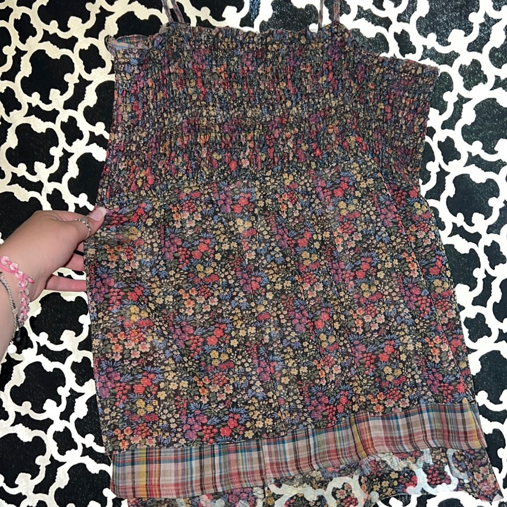 vintage flower/plaid print top